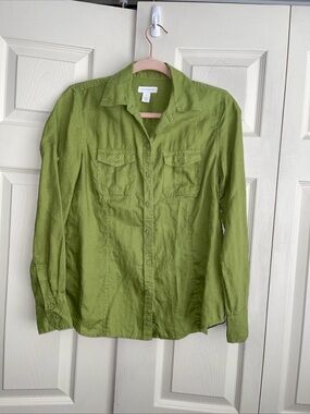 Charter Club women's Green Linen roll-tab long sleeve Button Down Shirt.  #0048